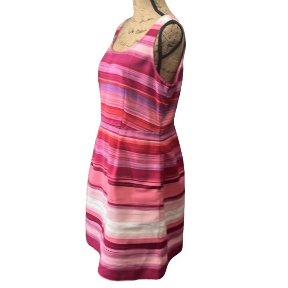 Loft EC Shades of pink striped sleeveless fit and flare dress.  Size 12 Petite - Picture 4 of 6